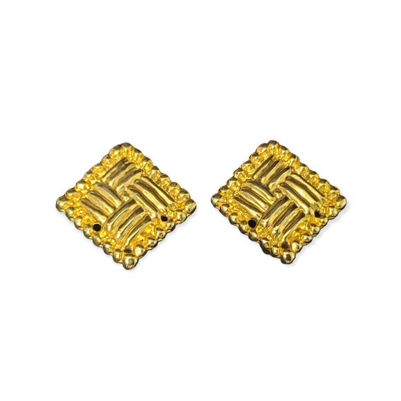 Vintage Gold Tone Square Criss Cross Design Clip on Earrings - Picture 1 of 6